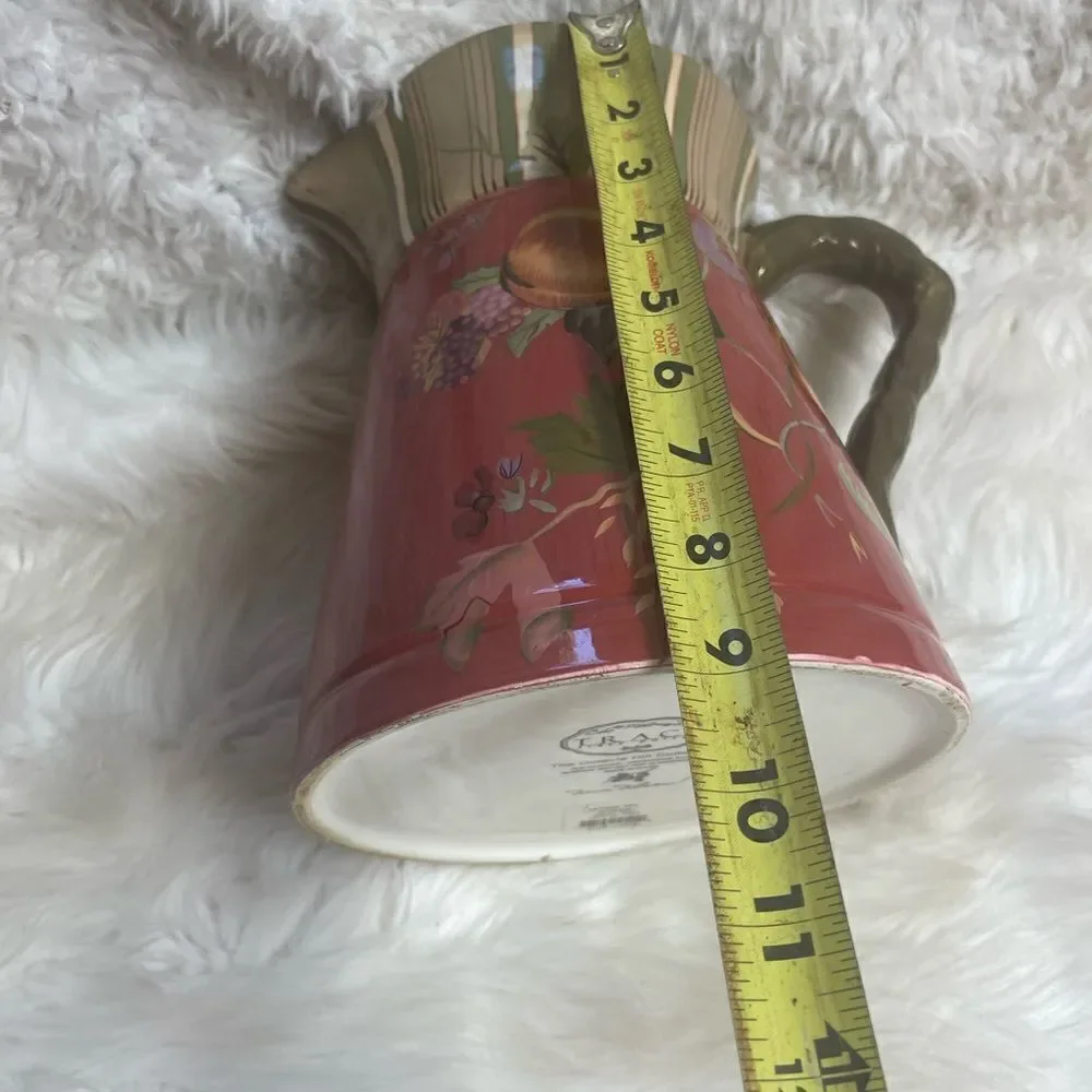 Tracy Porter Octavia Hill Fruit Floral Burnt Red Ceramic Pottery Water Pitcher.